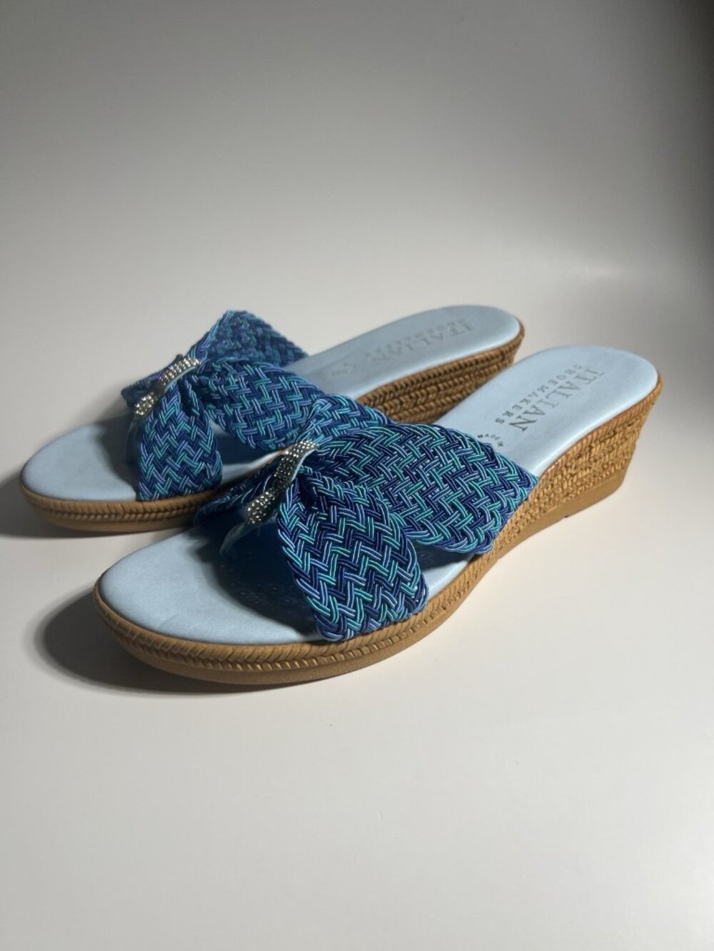 Italian Shoemakers Rhinestone Wedge Sandals Blue Women’s Size 9.5 - Picture 4 of 14